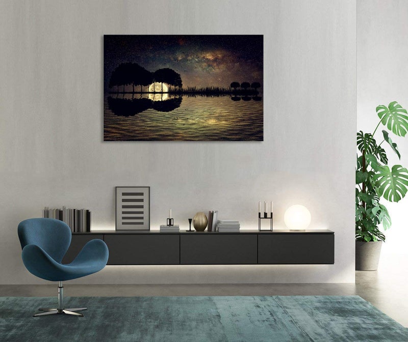Urttiiyy Abstract Guitar Trees Arranged in a Shape of a Guitar on a Starry Sky Background in a Full Moon Night Guitar Canvas Wall Art Modern Home Music Decor Framed Ready to Hang - Image 5